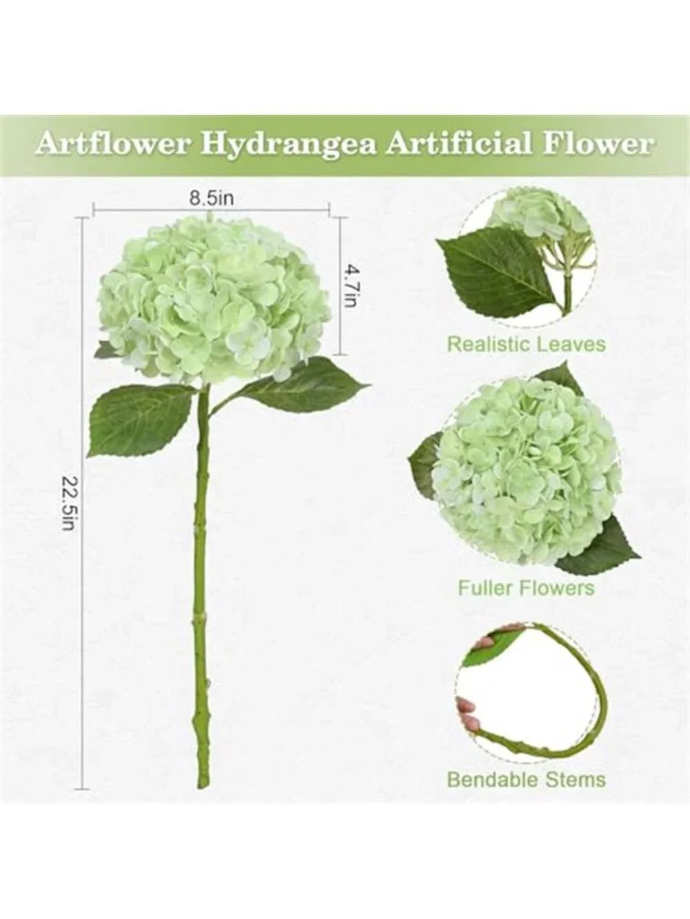 4Pcs Real Touch Artificial Hydrangea Flowers Light Green Faux Silk Wedding Decor